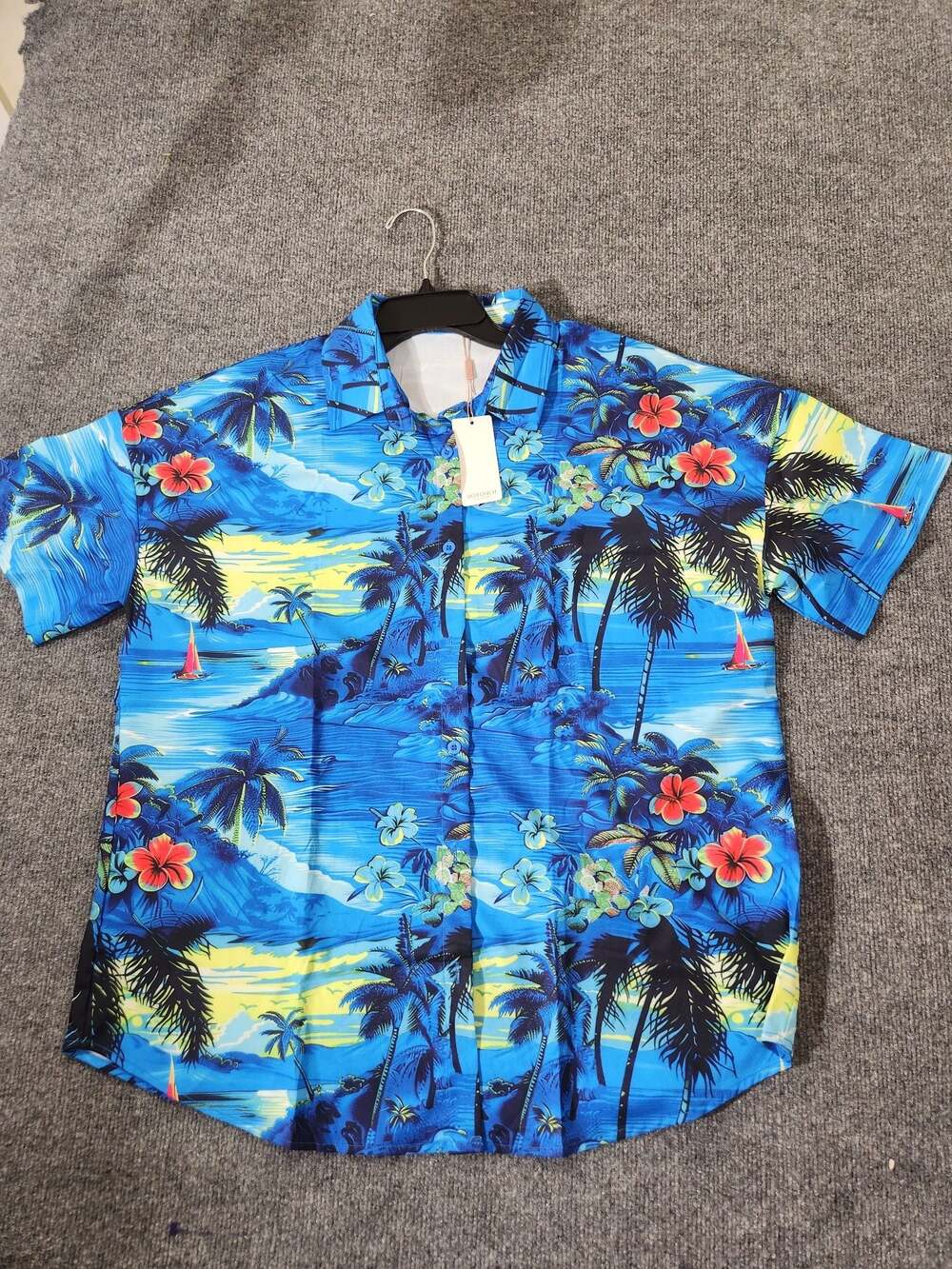 HOTOUCH Men's Blue Hawaiian Aloha Shirt Tropical Sunset Palm Tree Print